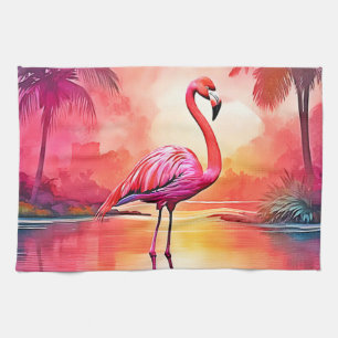 Vibrant Tropical Flamingo Glow Design Tea Towel