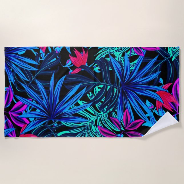 Vibrant Tropical Floral Beach Towel (Front)