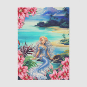 Vibrant Tropical Floral Blue Mermaid Decoupage Tissue Paper