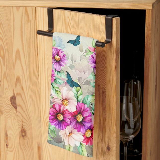 Vibrant Tropical Floral Hummingbirds Tea Towel (Thirds Fold)