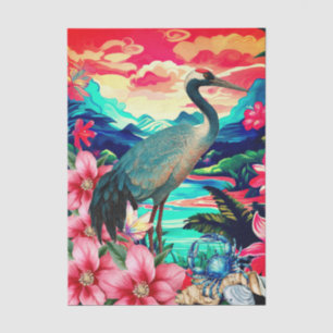 Vibrant Tropical Floral Japanese Crane Decoupage Tissue Paper