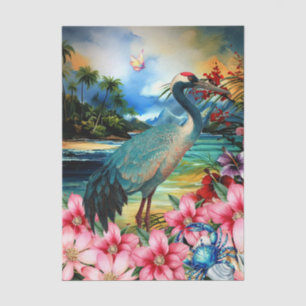 Vibrant Tropical Floral Japanese Crane Decoupage Tissue Paper