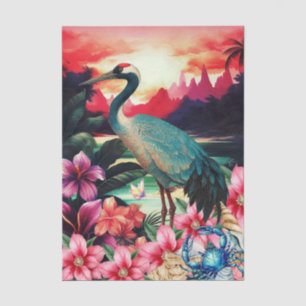Vibrant Tropical Floral Japanese Crane Decoupage Tissue Paper