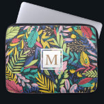 Vibrant Tropical Floral | Laptop Sleeve<br><div class="desc">Vibrant foliage of wild tropical flowers and leaves with different backgrounds and artistic pattern. Monogram is in sans serif font on double rectangle holder</div>