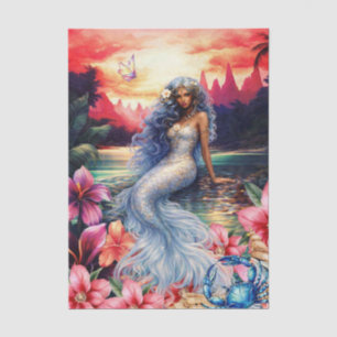 Vibrant Tropical Floral Mermaid Bride Decoupage Tissue Paper