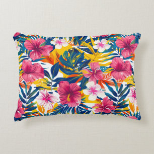 Vibrant Tropical Floral Paradise Pattern Design Decorative Cushion
