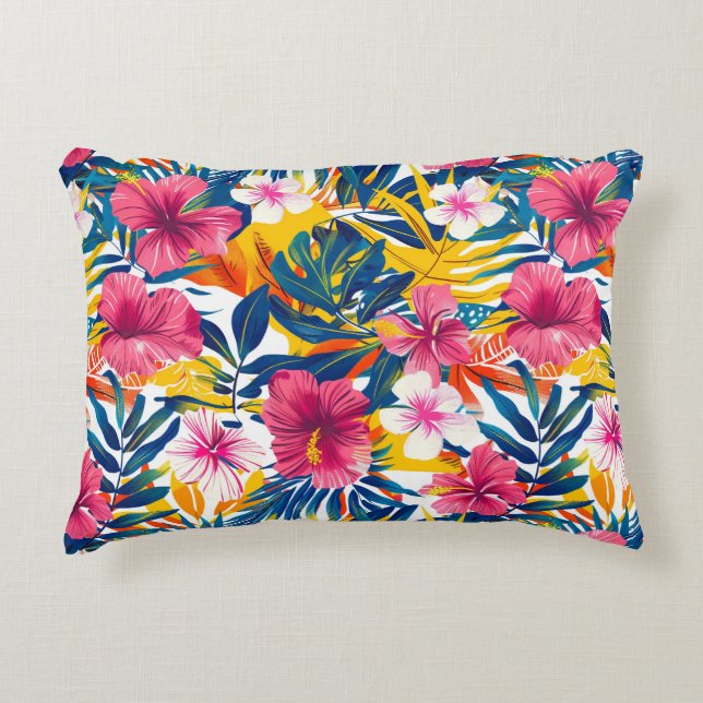Vibrant Tropical Floral Paradise Pattern Design Decorative Cushion (Front)