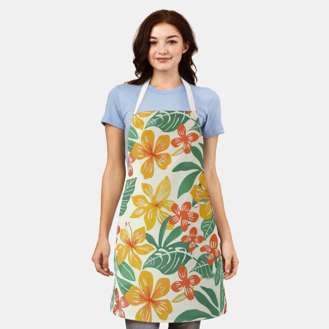 Vibrant Tropical Floral Pattern Apron (Worn)