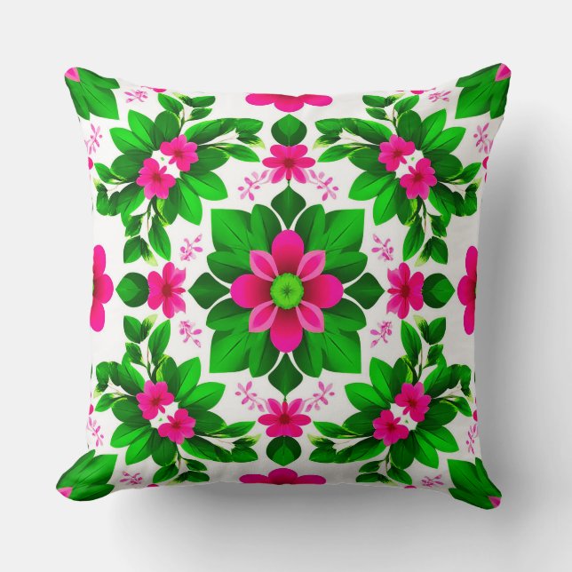 Vibrant Tropical Floral Pattern Cushion (Front)