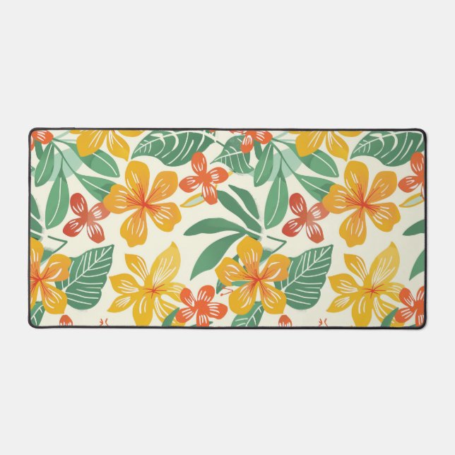 Vibrant Tropical Floral Pattern Desk Mat (Front)