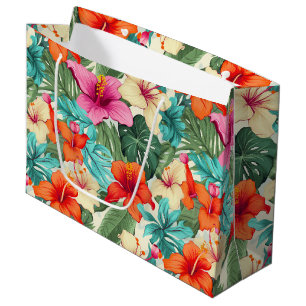 Vibrant Tropical Floral Pattern Large Gift Bag