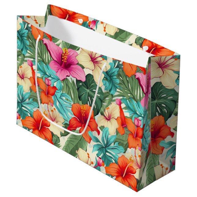 Vibrant Tropical Floral Pattern Large Gift Bag (Front Angled)