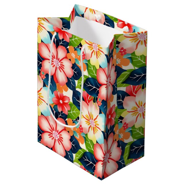 Vibrant Tropical Floral Pattern Medium Gift Bag (Front Angled)