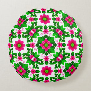 Vibrant Tropical Floral Pattern Round Cushion