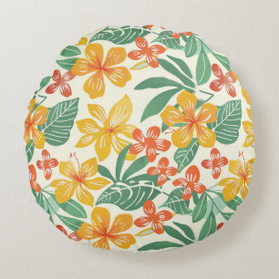 Vibrant Tropical Floral Pattern Round Cushion