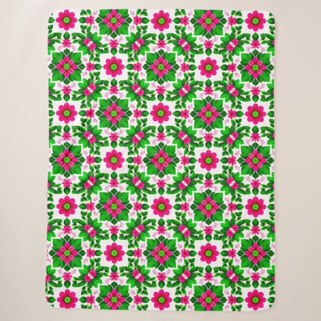 Vibrant Tropical Floral Pattern Sherpa Blanket (Front)