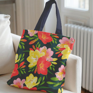 Vibrant Tropical Floral Pattern Tote Bag