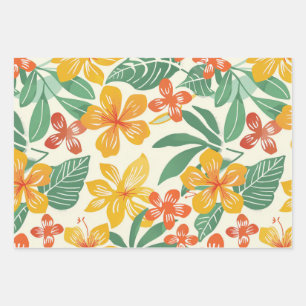 Vibrant Tropical Floral Pattern Wrapping Paper Sheet