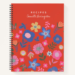 Vibrant Tropical Floral Red Personalised Recipe Notebook