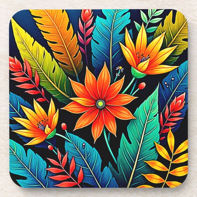 Vibrant Tropical Flower Art Coaster (Front)