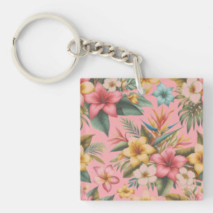 Vibrant Tropical Flower Pattern  Key Ring