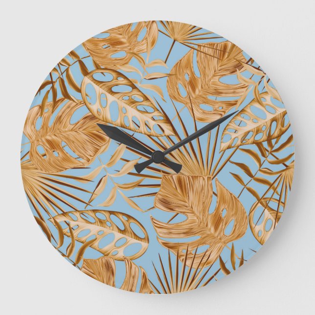 Vibrant Tropical Flowers: Colourful Seamless. Large Clock (Front)