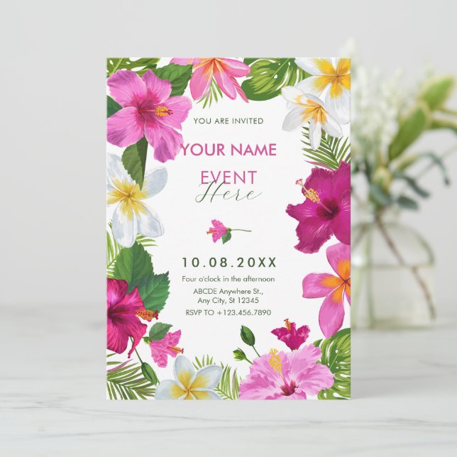 Vibrant tropical flowers  invitation (Standing Front)