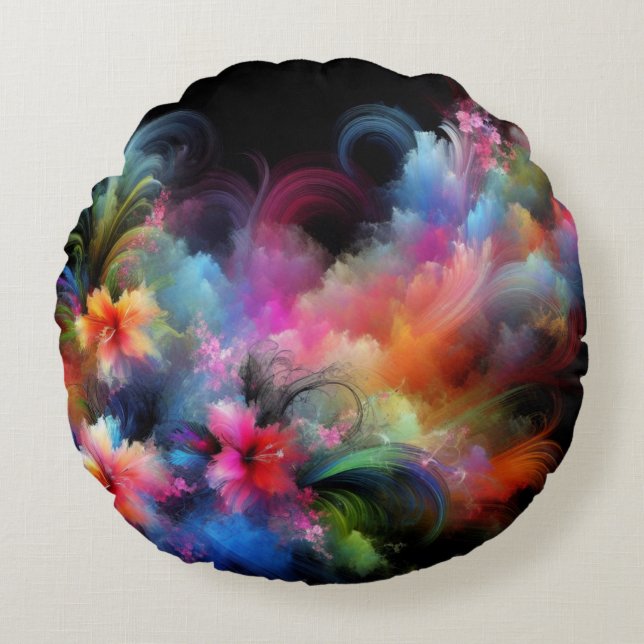 Vibrant Tropical Flowers  Round Cushion (Front)