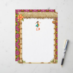 Vibrant Tropical Hawaiian Tiki Luau Monogrammed  Custom Letterhead