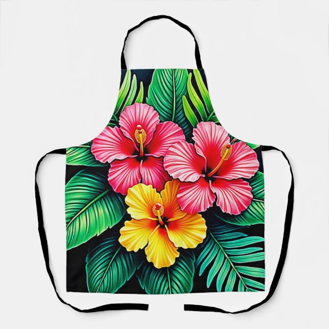 Vibrant Tropical Hibiscus Art Apron (Front)