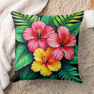 Vibrant Tropical Hibiscus Art Cushion