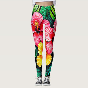 Vibrant Tropical Hibiscus Art Leggings