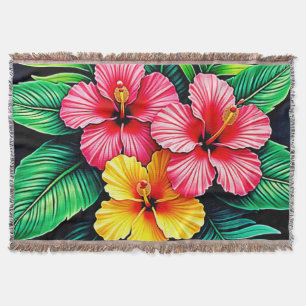 Vibrant Tropical Hibiscus Art Throw Blanket
