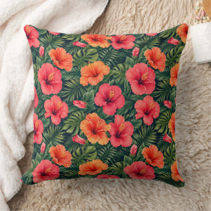 Vibrant Tropical Hibiscus Blooms Cushion