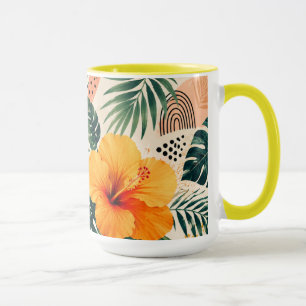 Vibrant Tropical Hibiscus Floral Seamless Patter Mug
