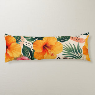 Vibrant Tropical Hibiscus Floral Seamless Pattern Body Cushion