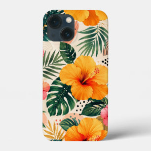 Vibrant Tropical Hibiscus Floral Seamless Pattern iPhone 13 Mini Case