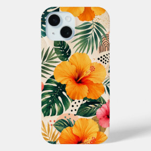 Vibrant Tropical Hibiscus Floral Seamless Pattern iPhone 15 Case
