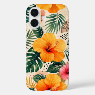 Vibrant Tropical Hibiscus Floral Seamless Pattern iPhone 16 Case