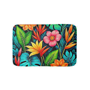 Vibrant Tropical Jungle Bloom Art Bath Mat
