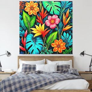 Vibrant Tropical Jungle Bloom Art Canvas Print