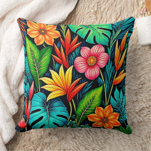 Vibrant Tropical Jungle Bloom Art Cushion