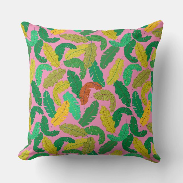 Vibrant Tropical Leaf Cushion Bright Pink Back (Front)