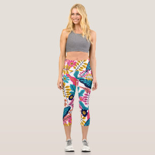 Vibrant Tropical Leaves and Exotic Botanical Capri Leggings