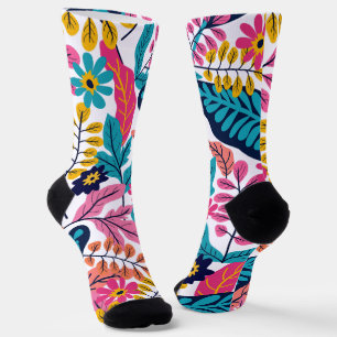 Vibrant Tropical Leaves and Exotic Botanical Socks