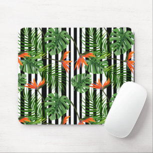 Vibrant Tropical Leaves and Flowers Design Mouse Mat
