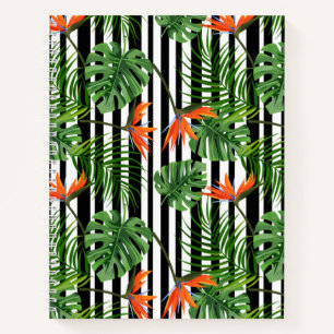 Vibrant Tropical Leaves and Flowers Design Notebook