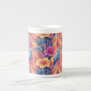 Vibrant Tropical Leaves and Parrots Summer Pattern Bone China Mug