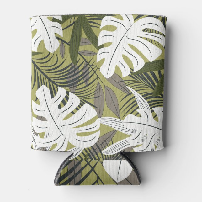 Vibrant Tropical Leaves Pattern Can Cooler (Front)