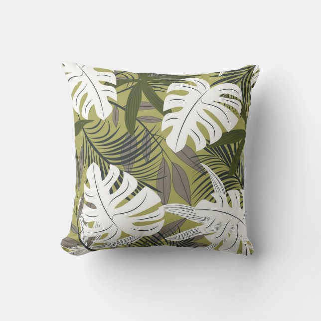 Vibrant Tropical Leaves Pattern Cushion (Front)